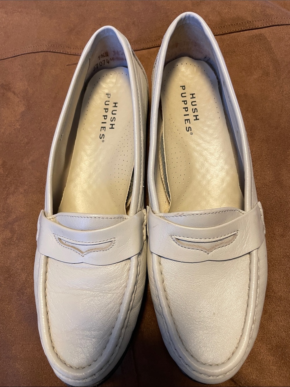 Hush Puppies Cream Leather Slip-On Loafers
